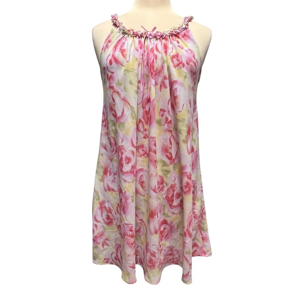 Morgan Taylor Intimates Floral Chemise Nightie Nightgown Small Pink Rose Sheer